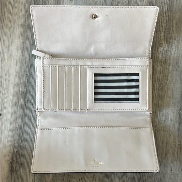 Kate Spade Black & White Leather Wallet – Striped Interior, Card Slots, ID - Picture 3 of 5